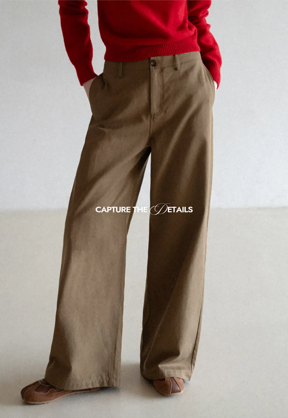 Wide leg casual pants with front pockets and relaxed fit