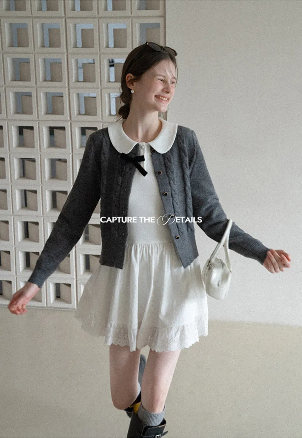 Elegant Cable Knit Cardigan with Bow Detail