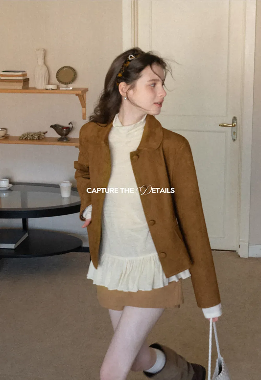 floral dot long sleeve top with ruffle hem