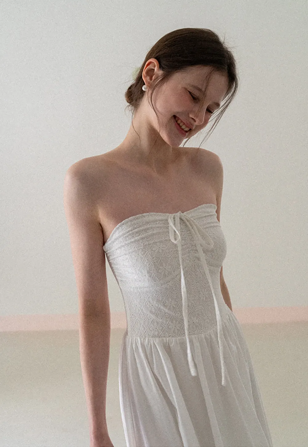 Strapless Maxi Dress with Front Bow Detail