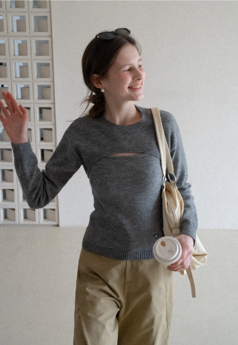 Cutout Detail Round Neck Knit Sweater