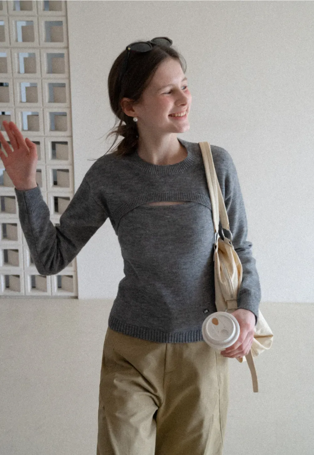 Cutout Detail Round Neck Knit Sweater