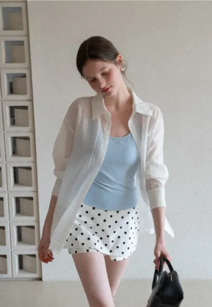 Lightweight Button Up Shirt with V Neck and Long Sleeves