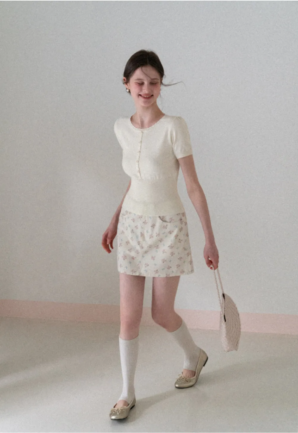 Floral Print Mini Skirt with Front Pockets