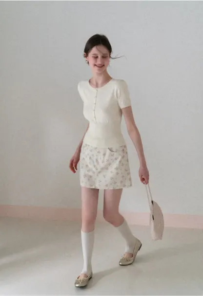 Floral Print Mini Skirt with Front Pockets