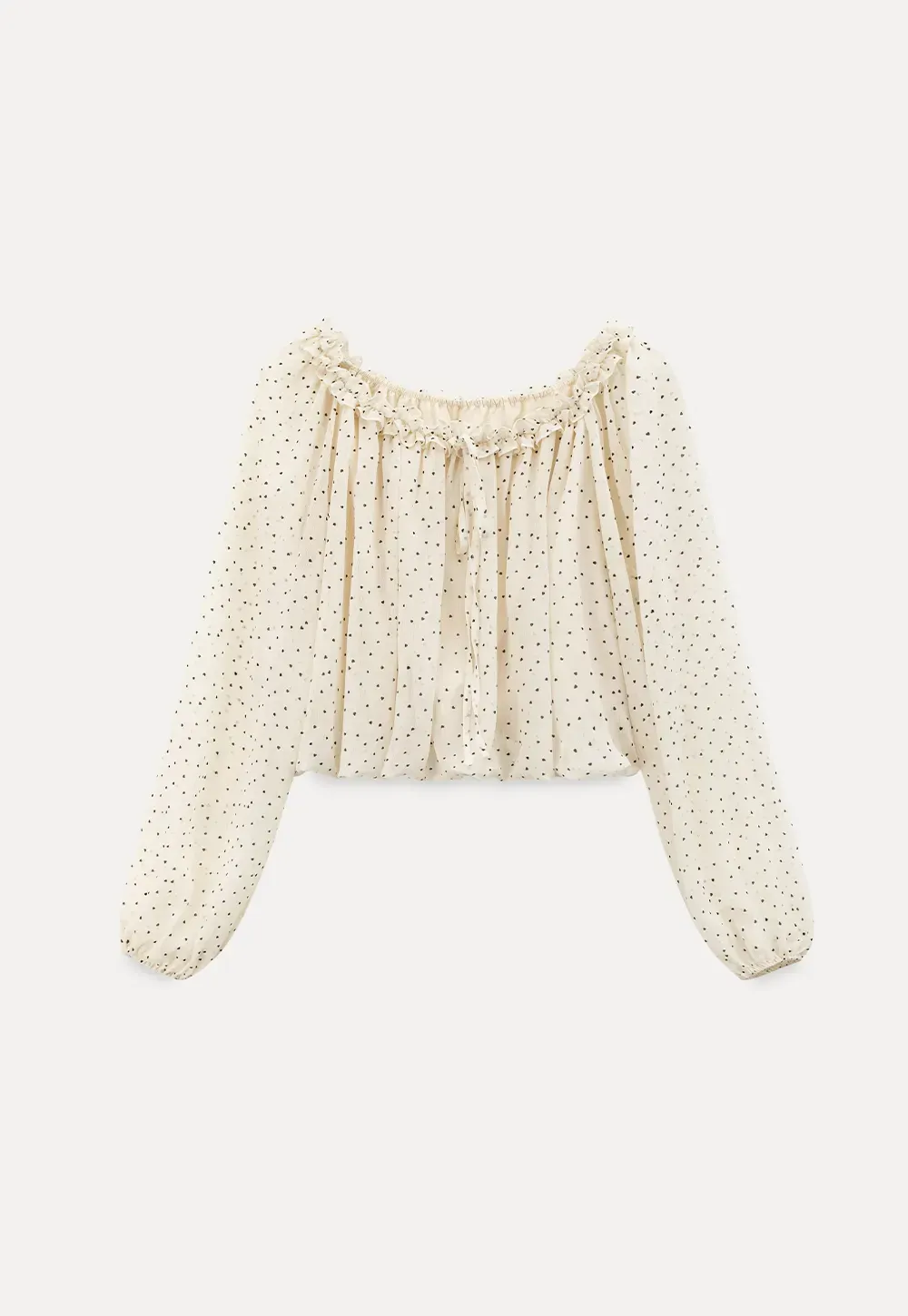Polka Dot Ruffled Off Shoulder Chiffon Blouse