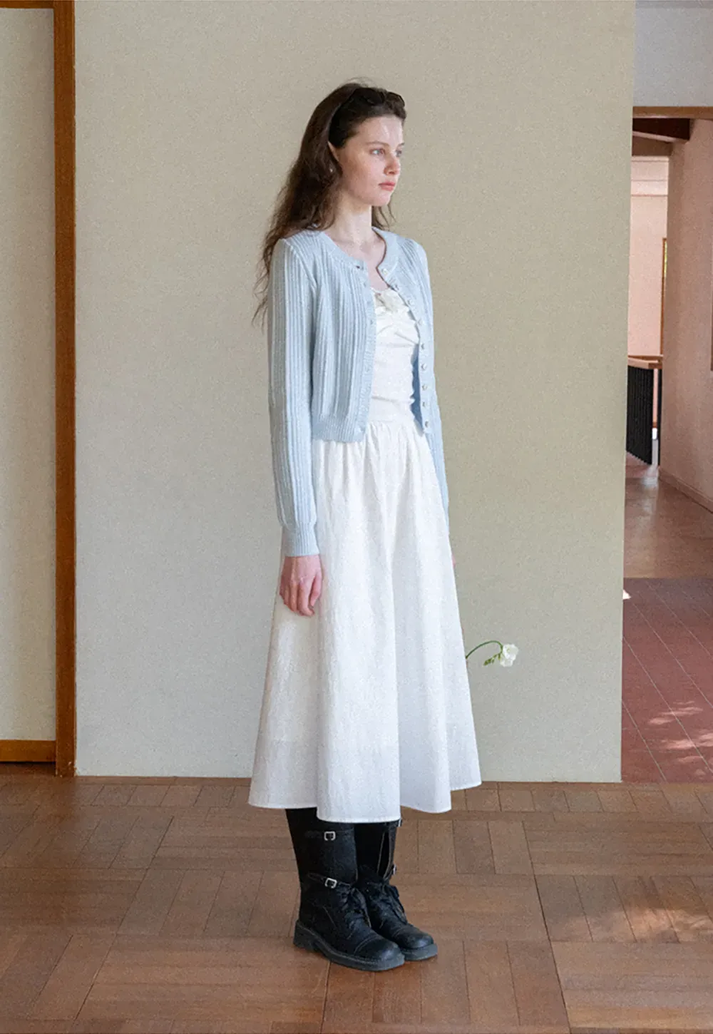 Ribbed Knit Cardigan with Button Closure