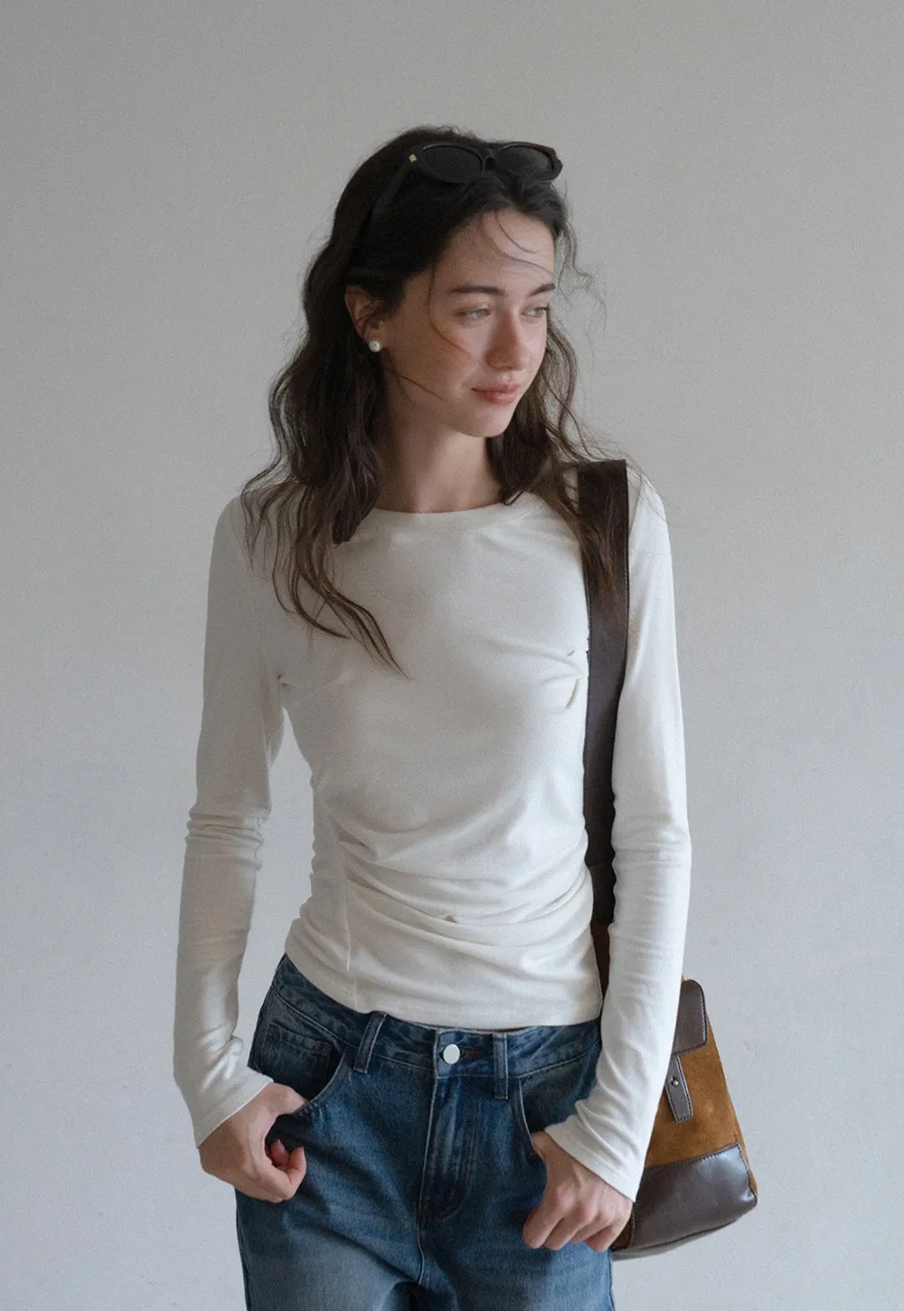 Womens Slim Fit White Long Sleeve Top