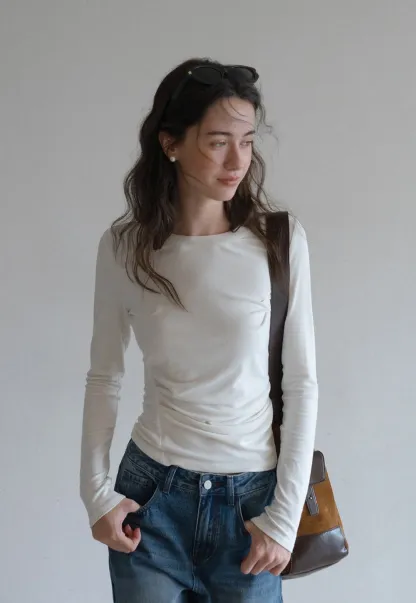 Womens Slim Fit White Long Sleeve Top