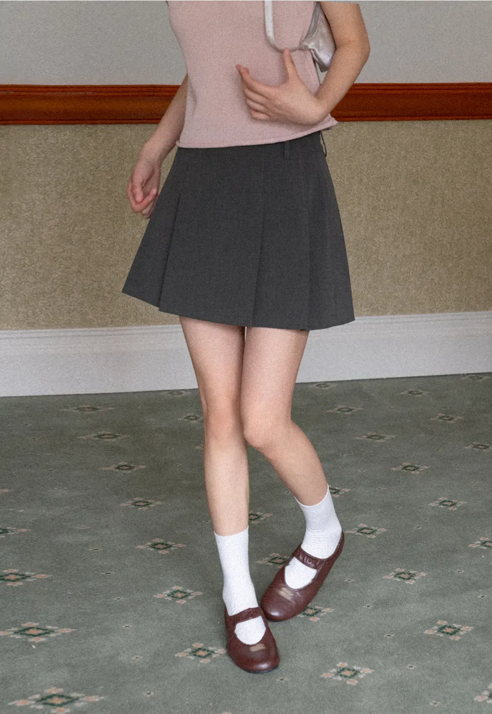 Pleated A-line Mini Skirt