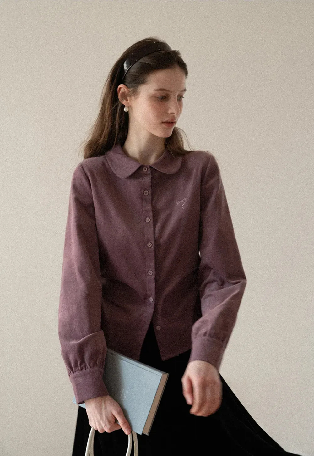 Elegant Corduroy Blouse with Ruched Detail