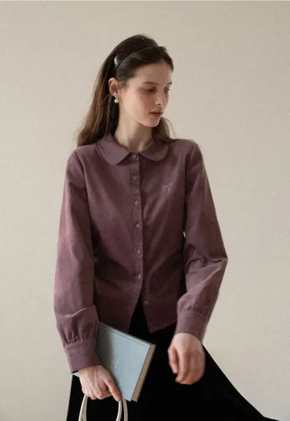 Elegant Corduroy Blouse with Ruched Detail