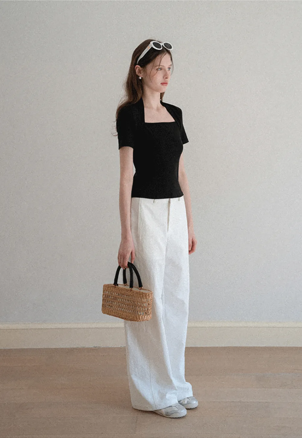 Square neck short sleeve fitted top