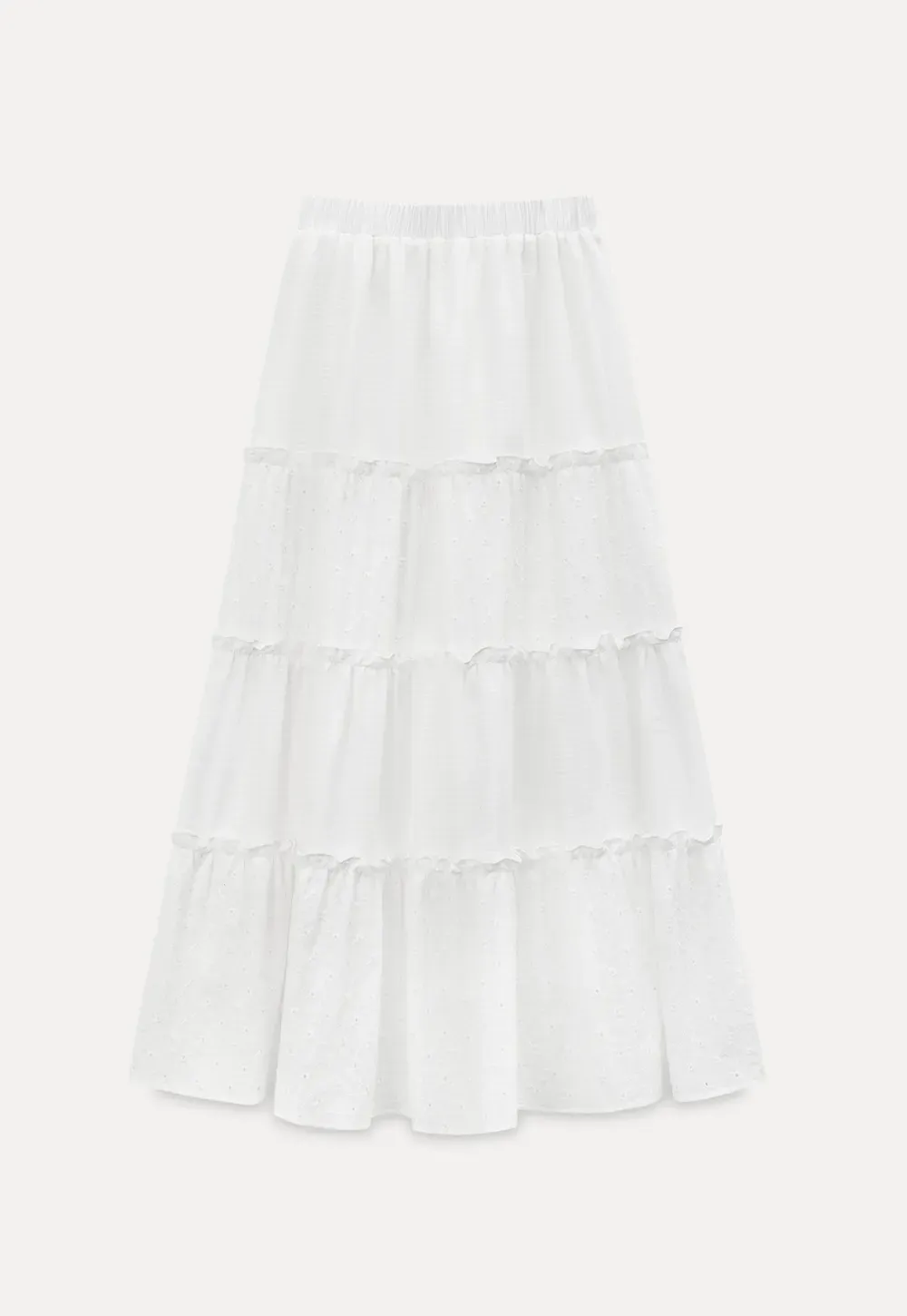 Tiered Ruffled Eyelet Maxi Skirt