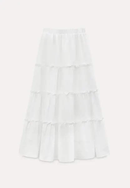 Tiered Ruffled Eyelet Maxi Skirt