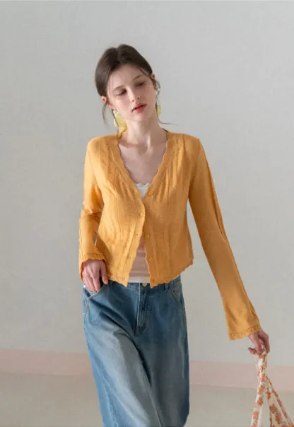 Long Sleeve Knit Sweater with Lace Trim