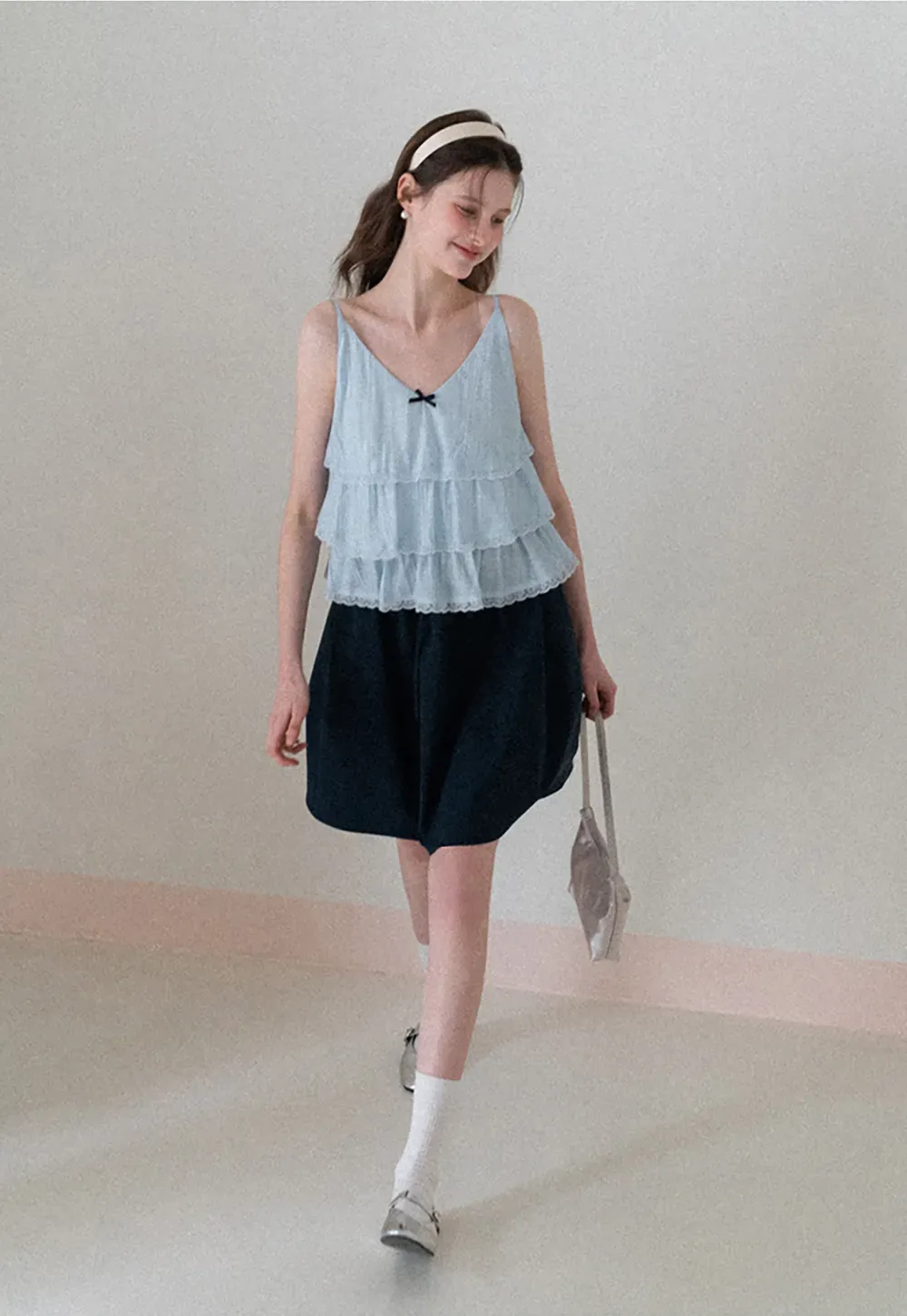 A-line skirt with drawstring waist and layered hem