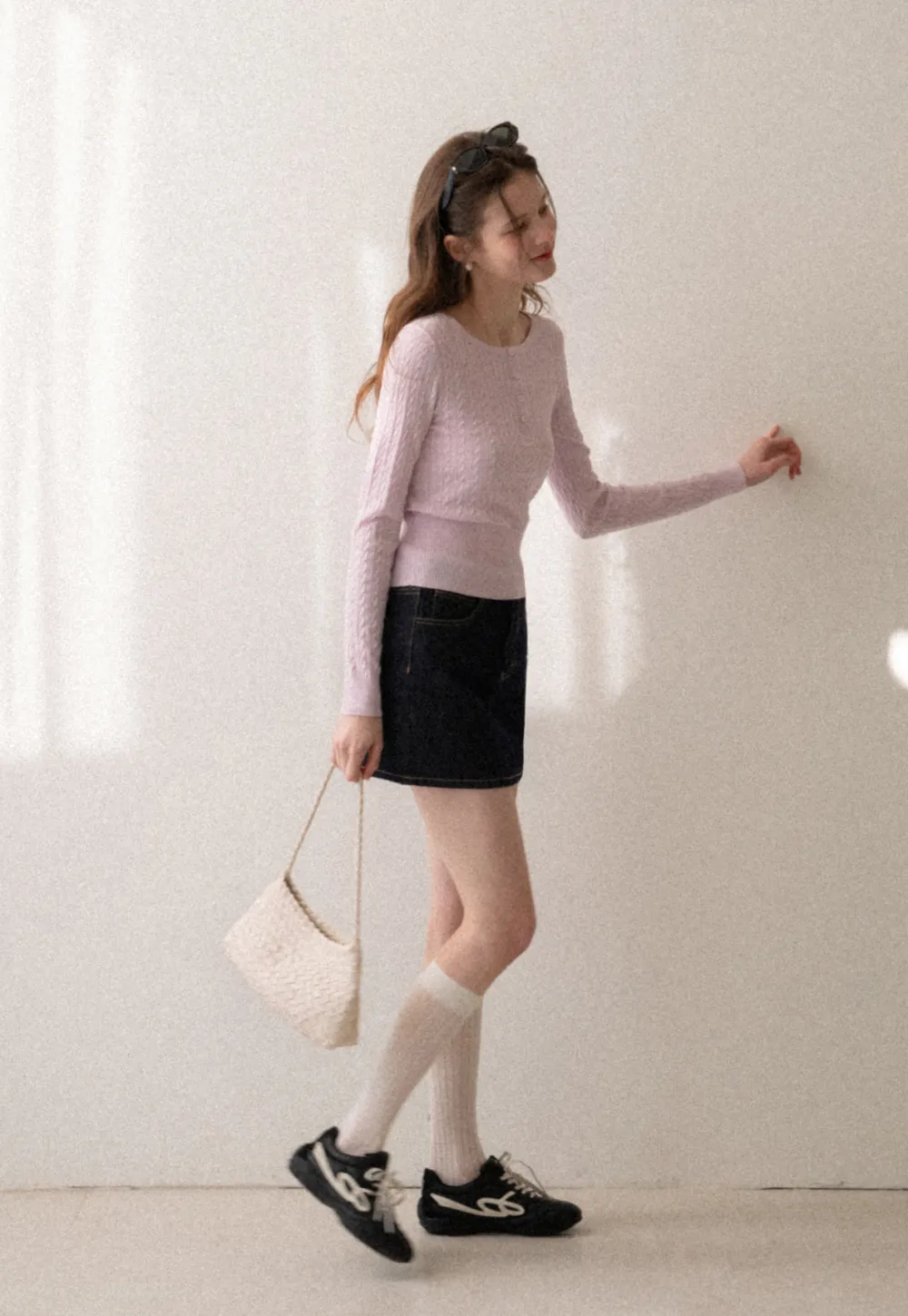 Cable Knit Long Sleeve Sweater with Button Detail