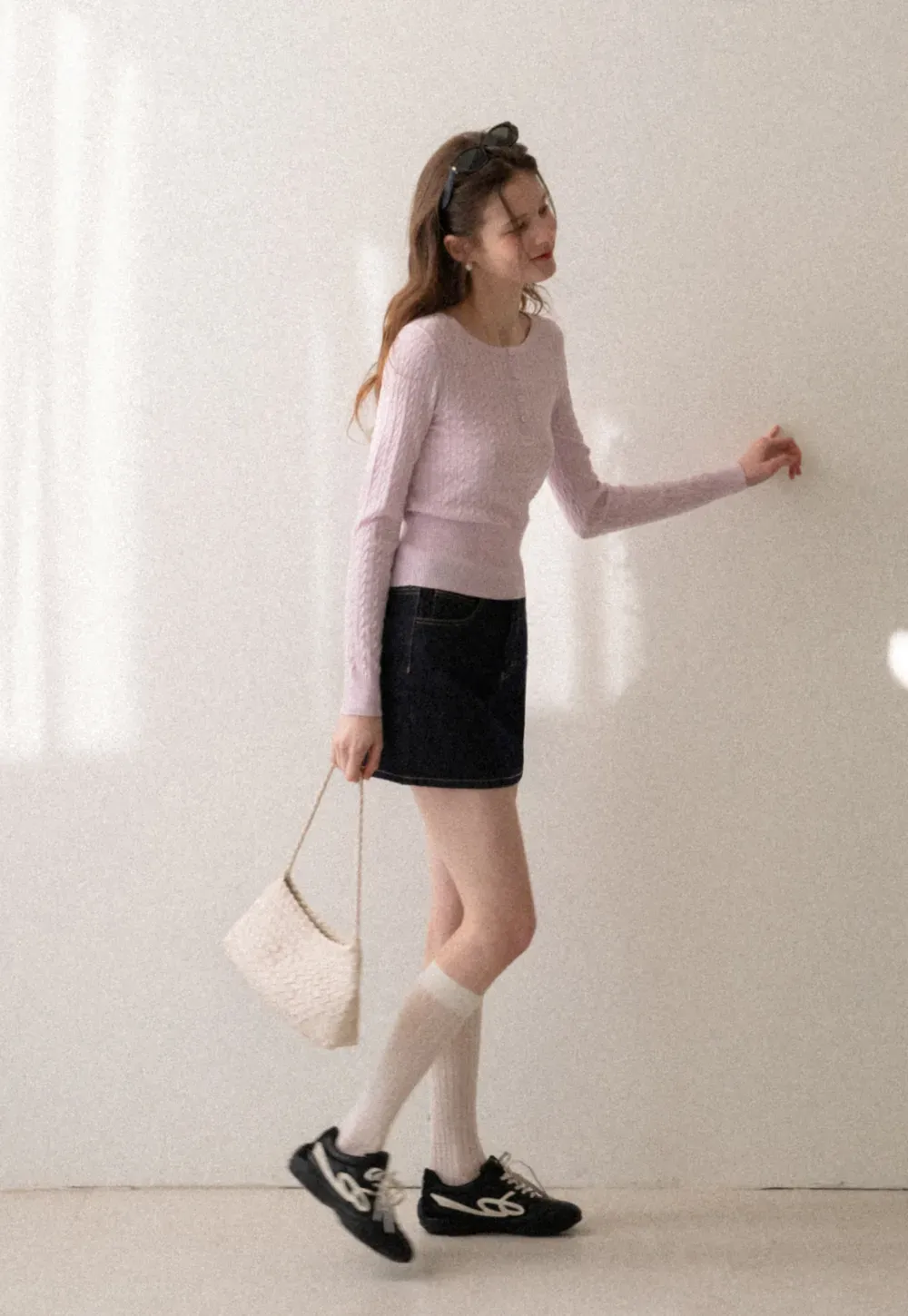 Cable Knit Long Sleeve Sweater with Button Detail