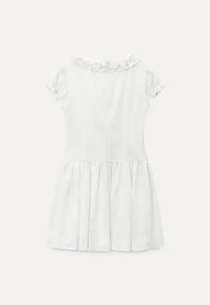 Ruffled V Neck Short Sleeve A Line Dress