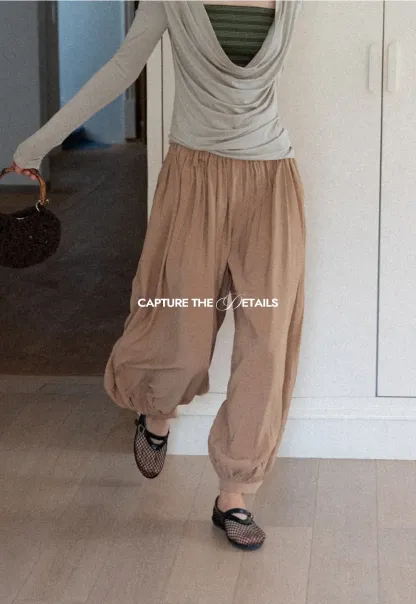 Loose Fit Elastic Waist Wide Leg Pants