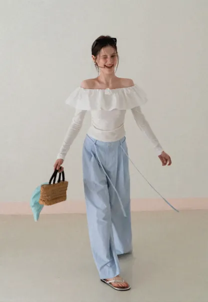 Off Shoulder Ruffled Top with Long Sleeves