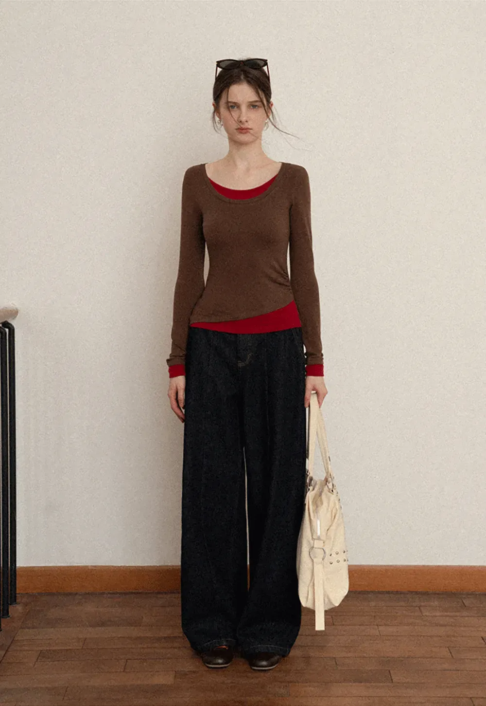 Long Sleeve Round Neck Top Simple Design Women's T-Shirt