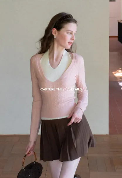 Cable Knit Sweater with Back Tie Detail