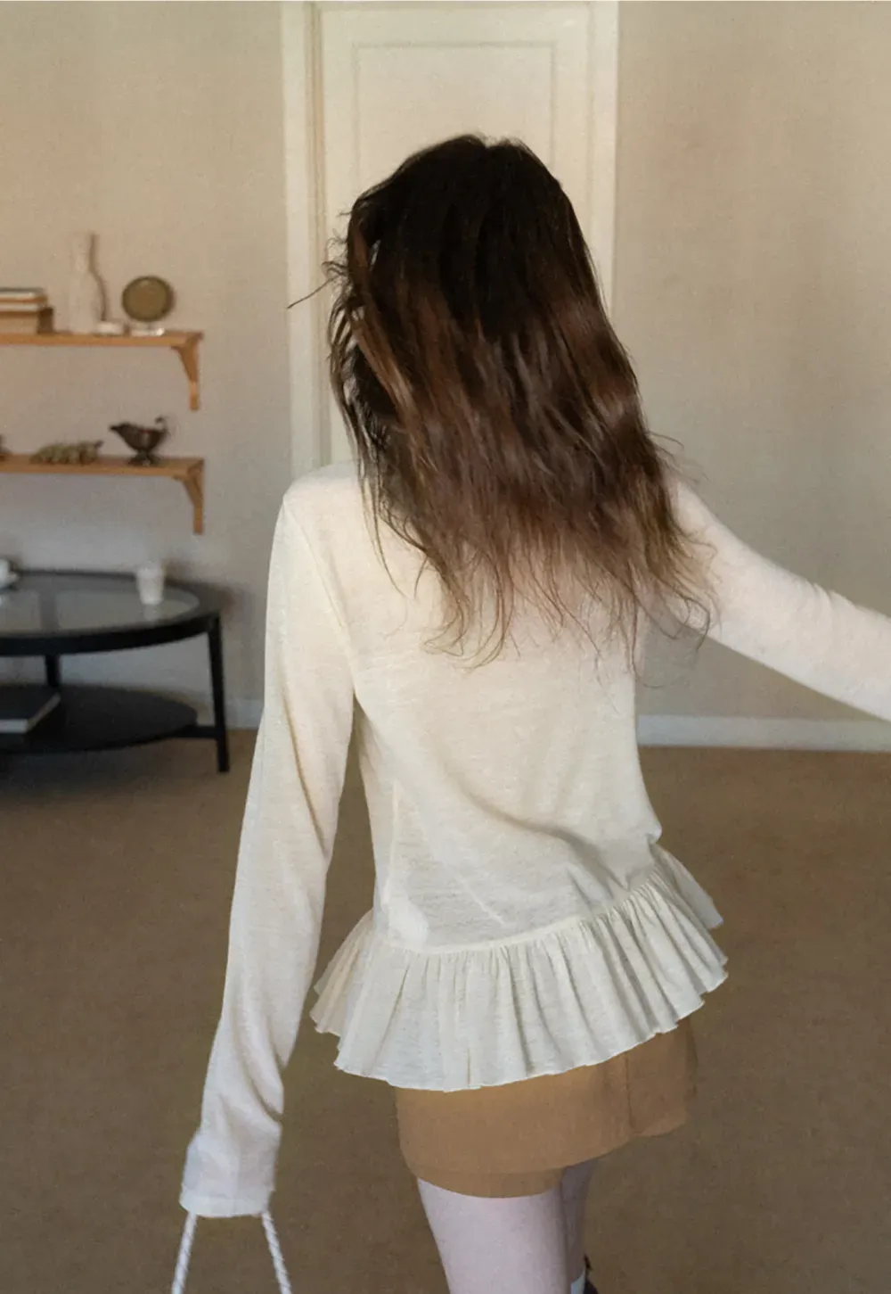 floral dot long sleeve top with ruffle hem