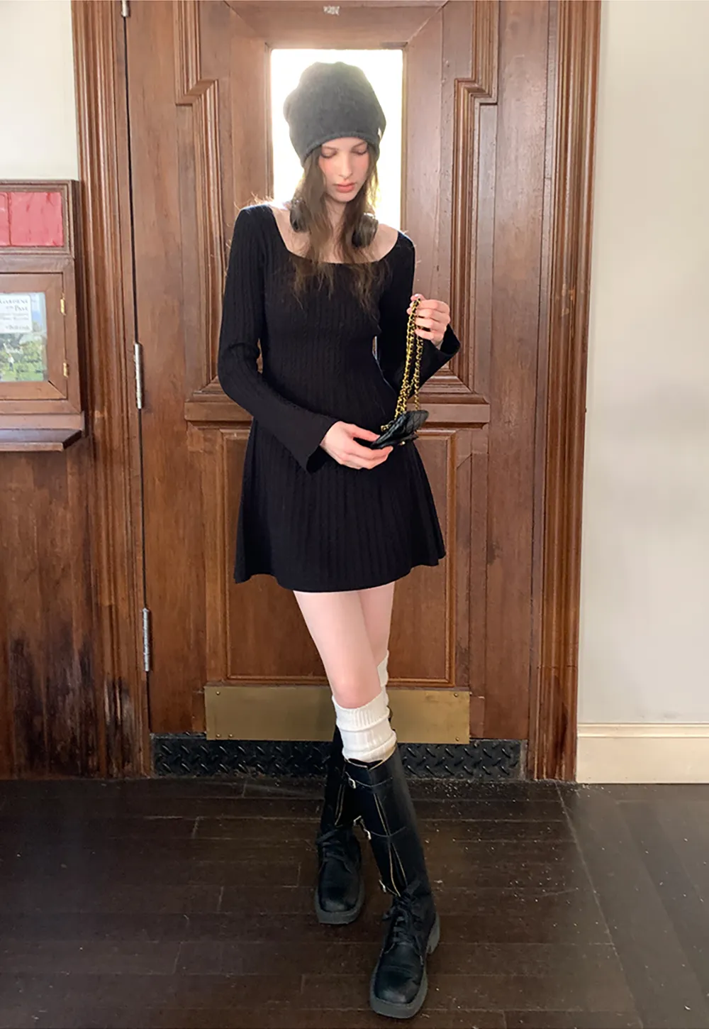 Elegant Cable Knit Flare Dress