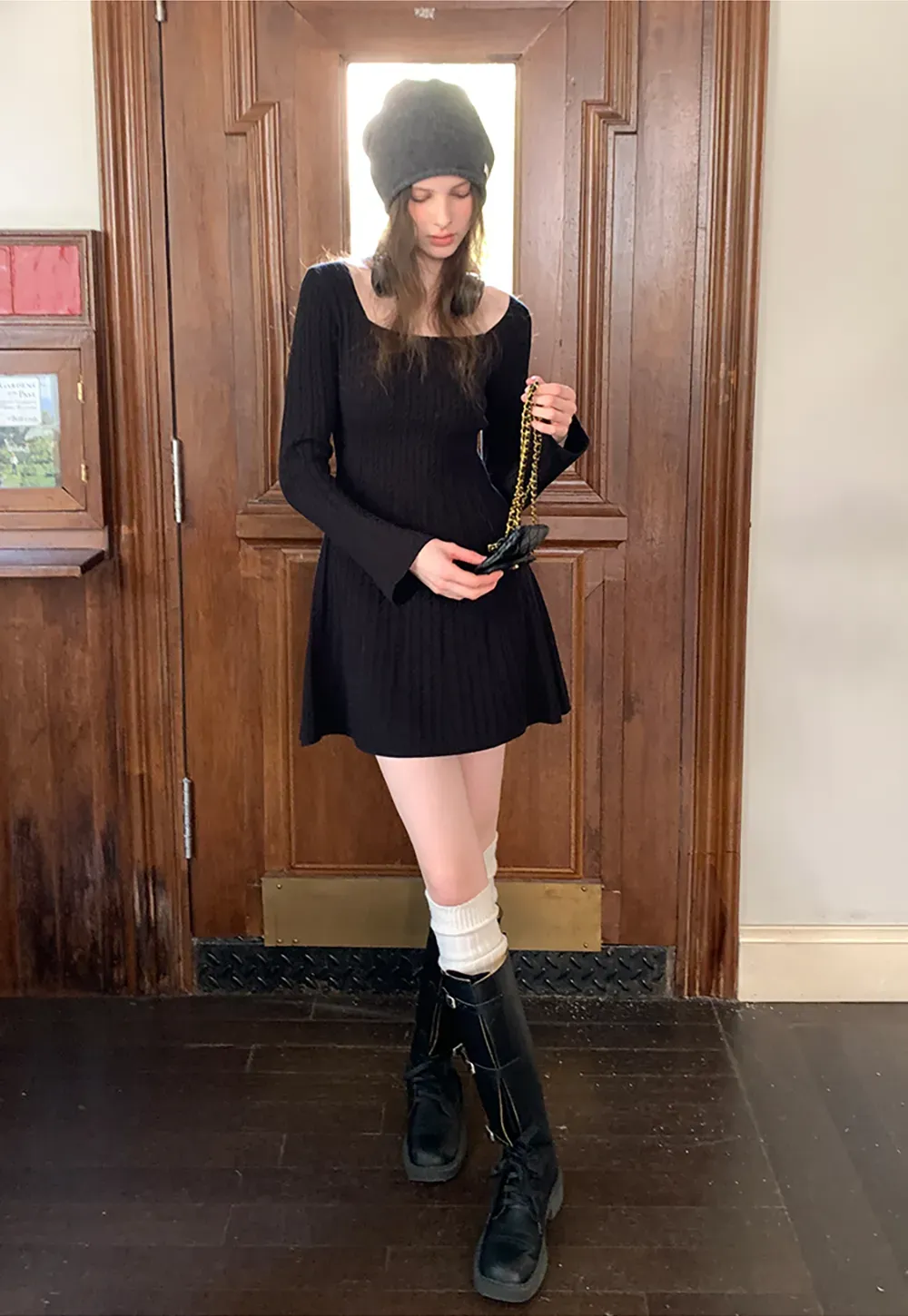 Elegant Cable Knit Flare Dress