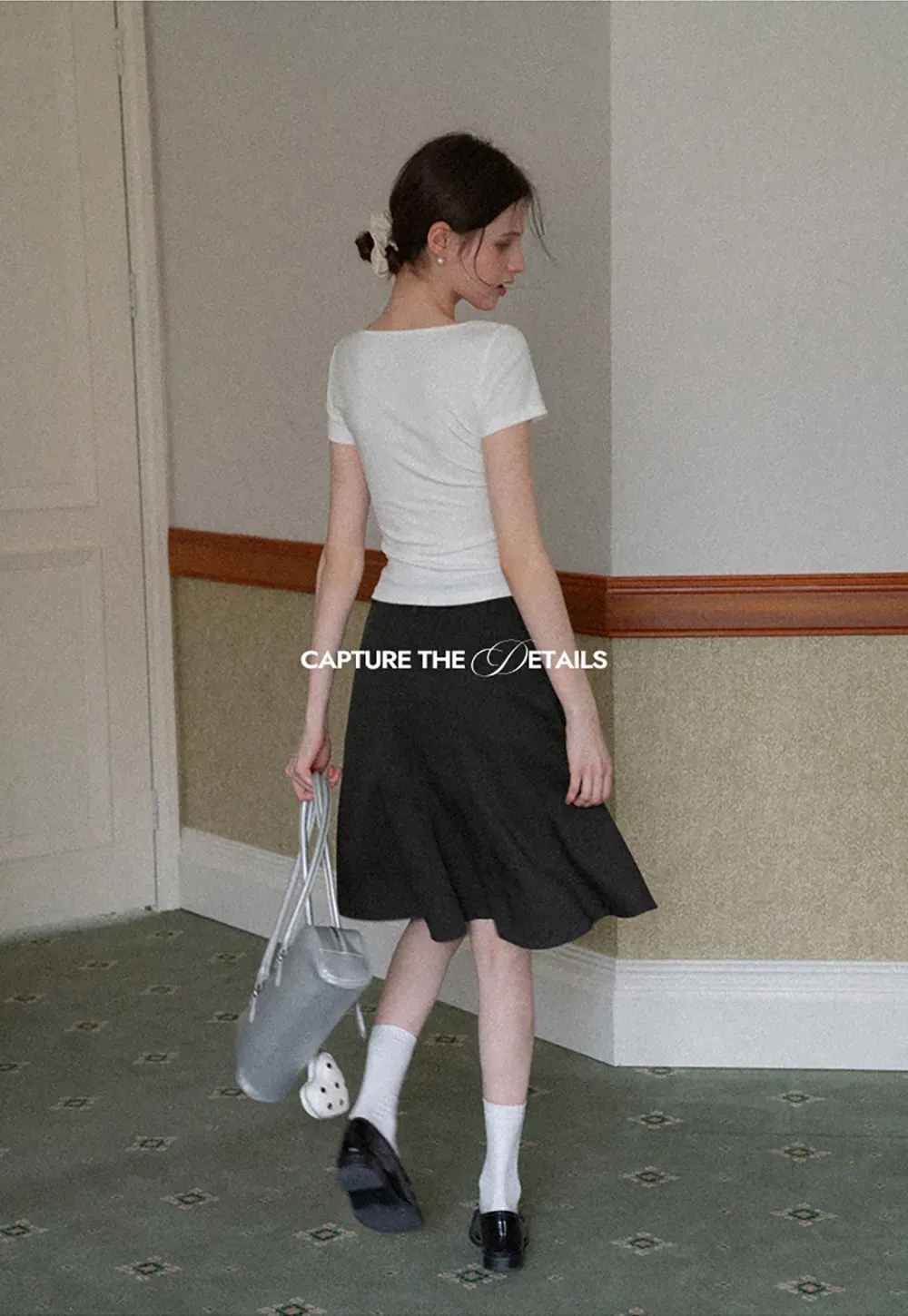 Short Sleeve Button Front Top with Lace Trim