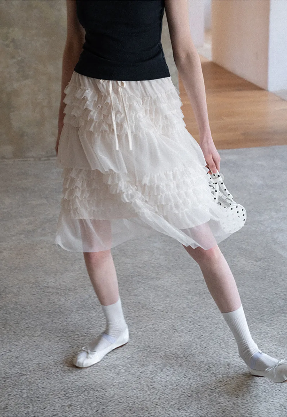 Tiered Ruffled Sheer Skirt with Drawstring Waist