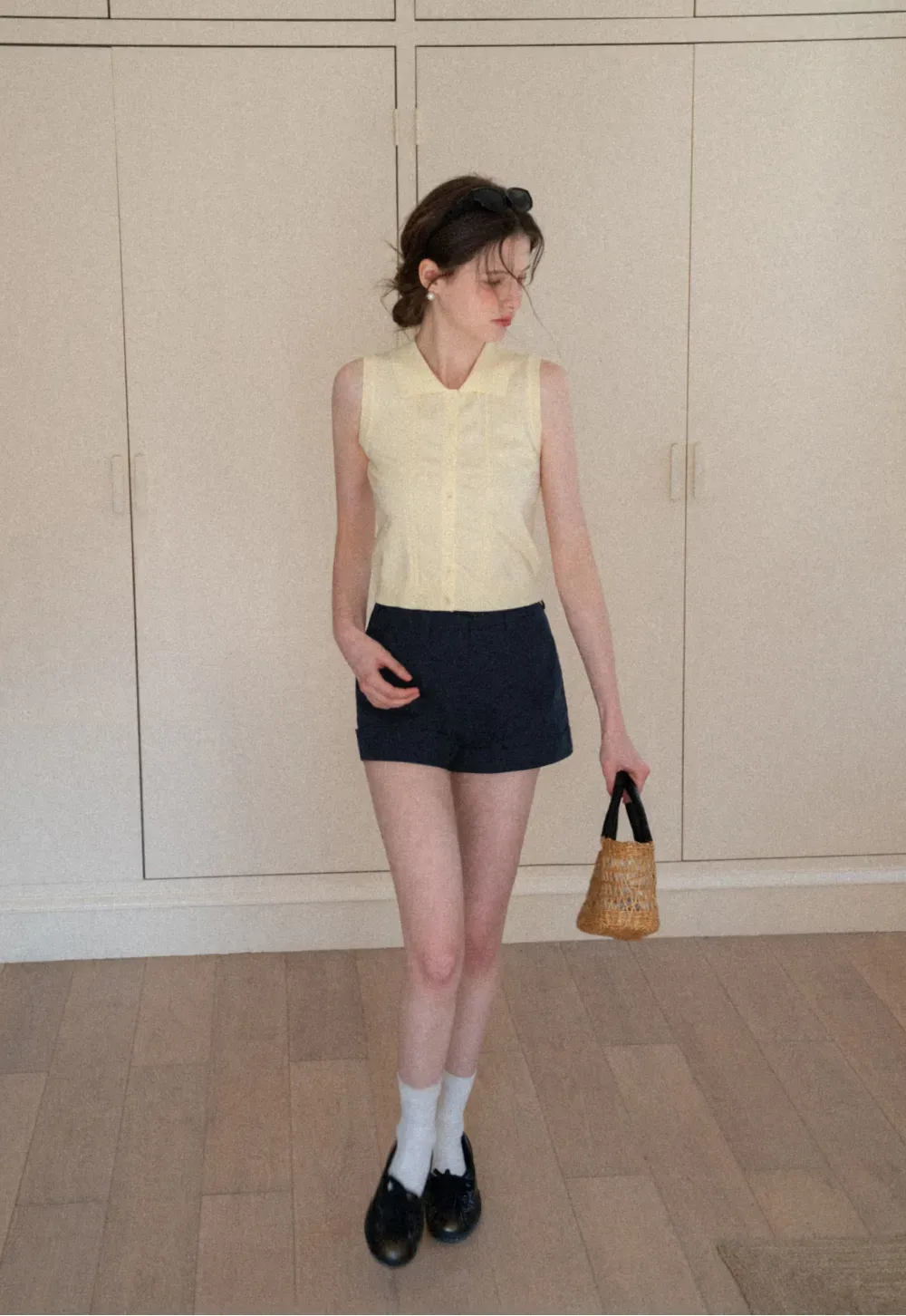 Cropped Tailored Shorts with Cuffed Hem