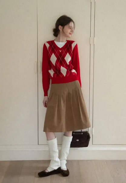Red Knit Sweater with Shoulder Details