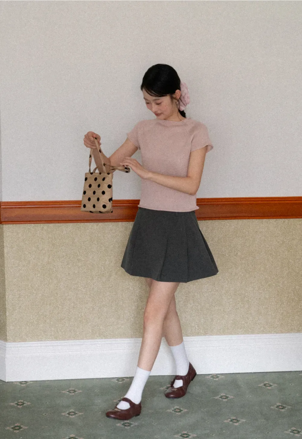 Pleated A-line Mini Skirt