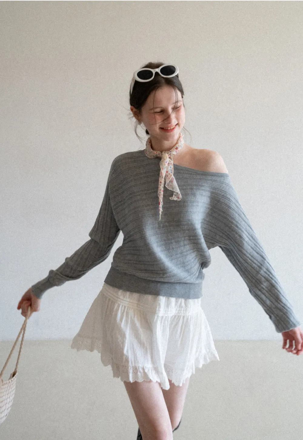 Eyelet Trimmed Tiered Skirt with Ruffled Hem