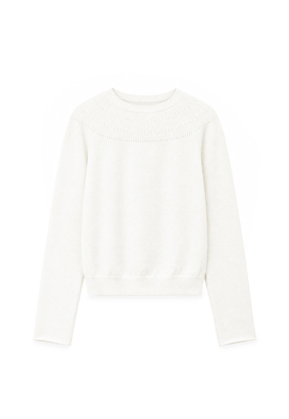 Textured Yoke Detail Woolen Knit Sweater
