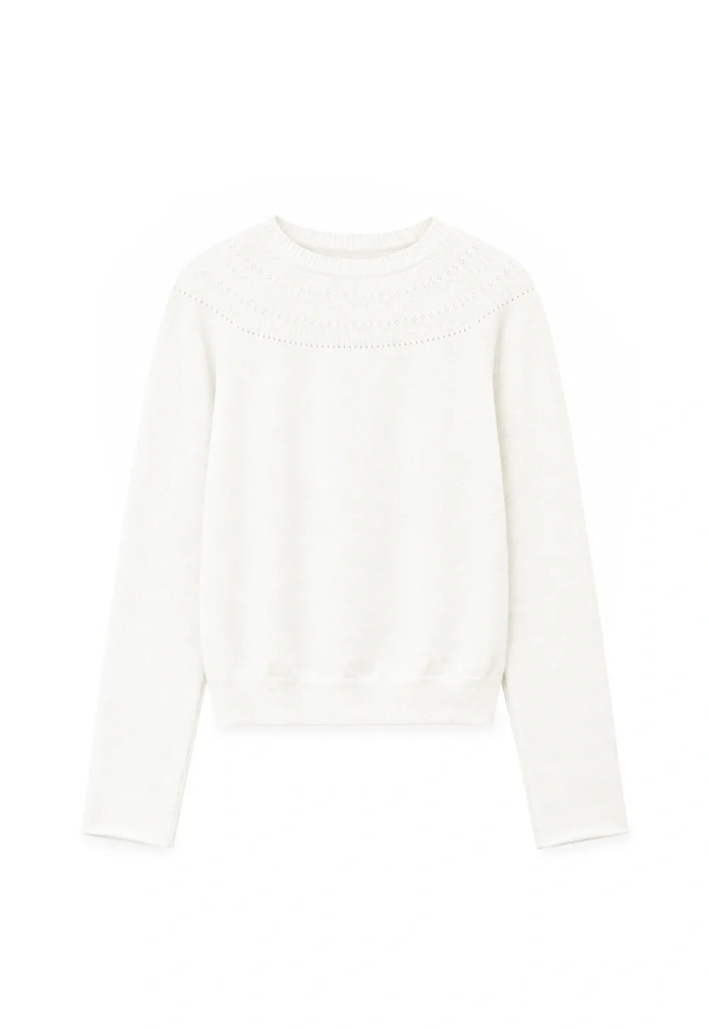 Textured Yoke Detail Woolen Knit Sweater