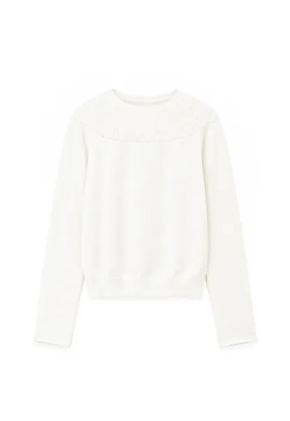 Textured Yoke Detail Woolen Knit Sweater