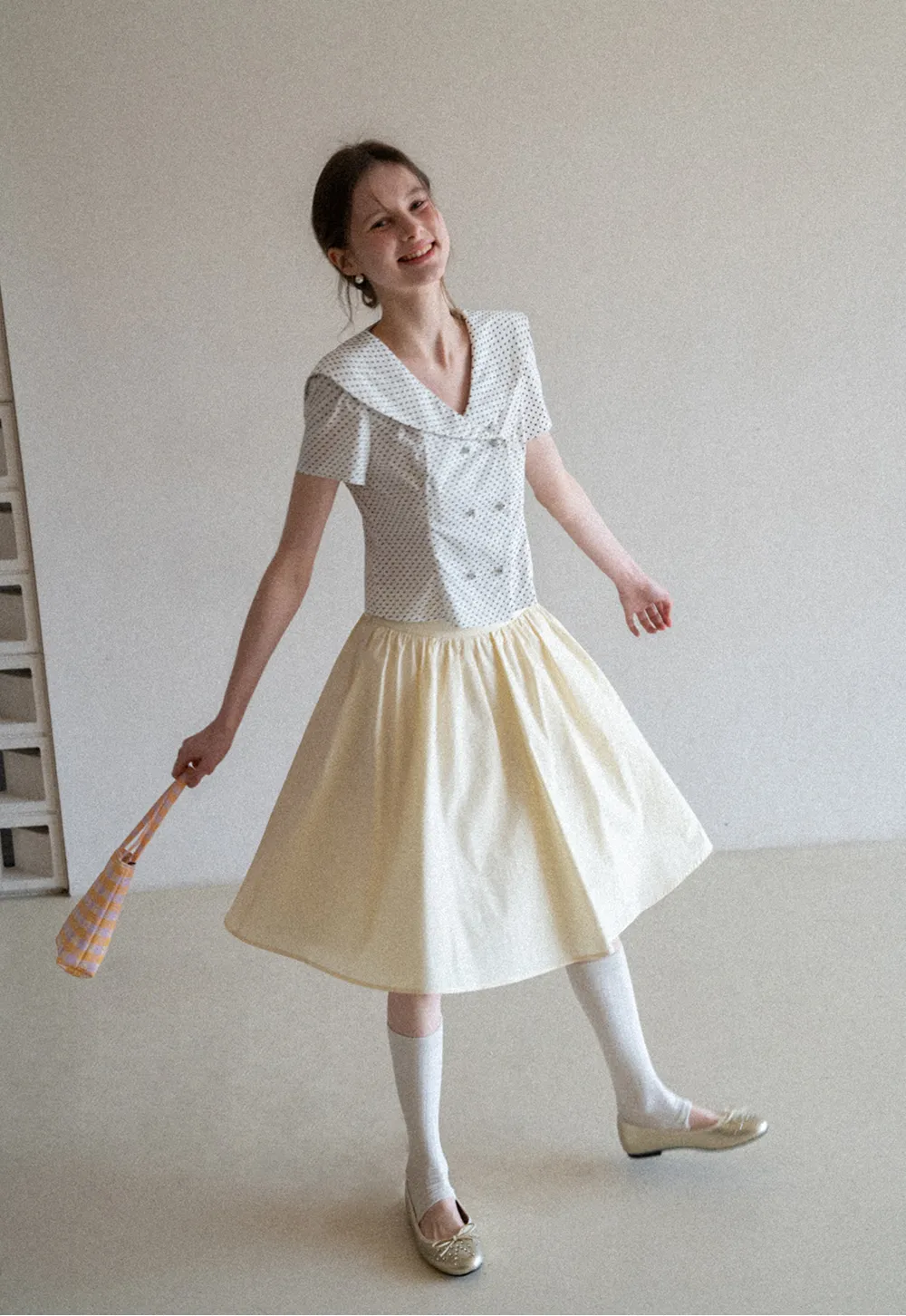 A-line pleated midi skirt with waistband