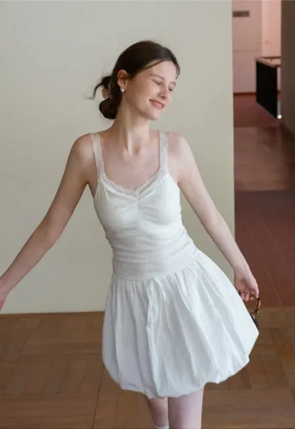 Lace Trimmed V Neck Camisole with Ruched Detail