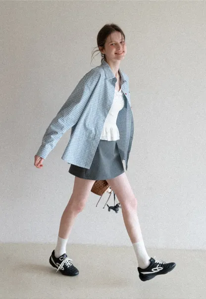 Oversized Checkered Button Up Shirt with Pocket Design