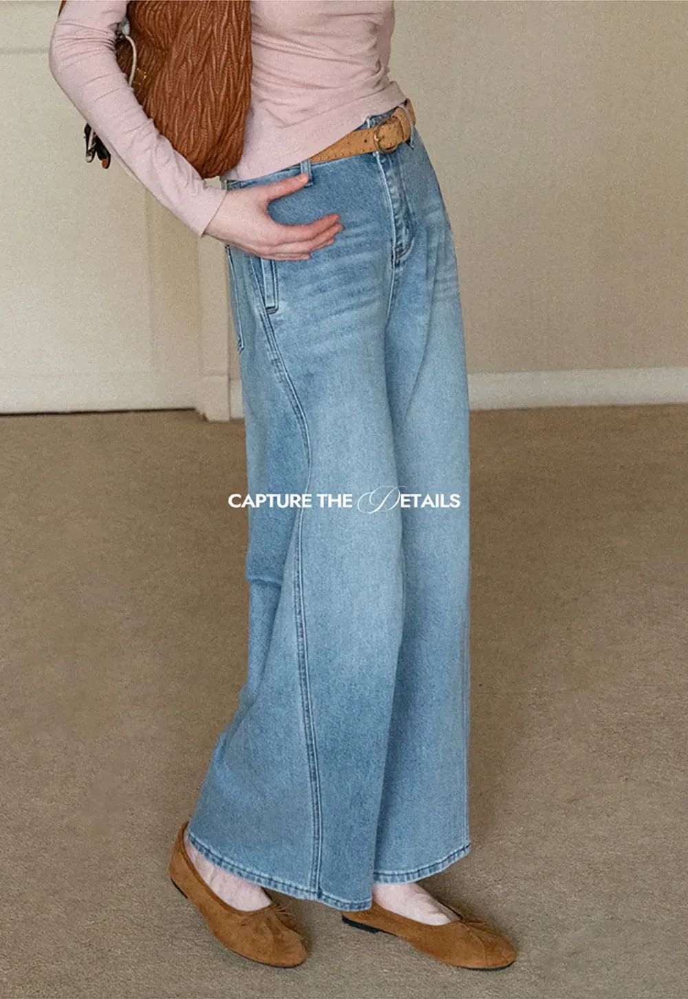 Wide leg high waist denim jeans with belt loop design