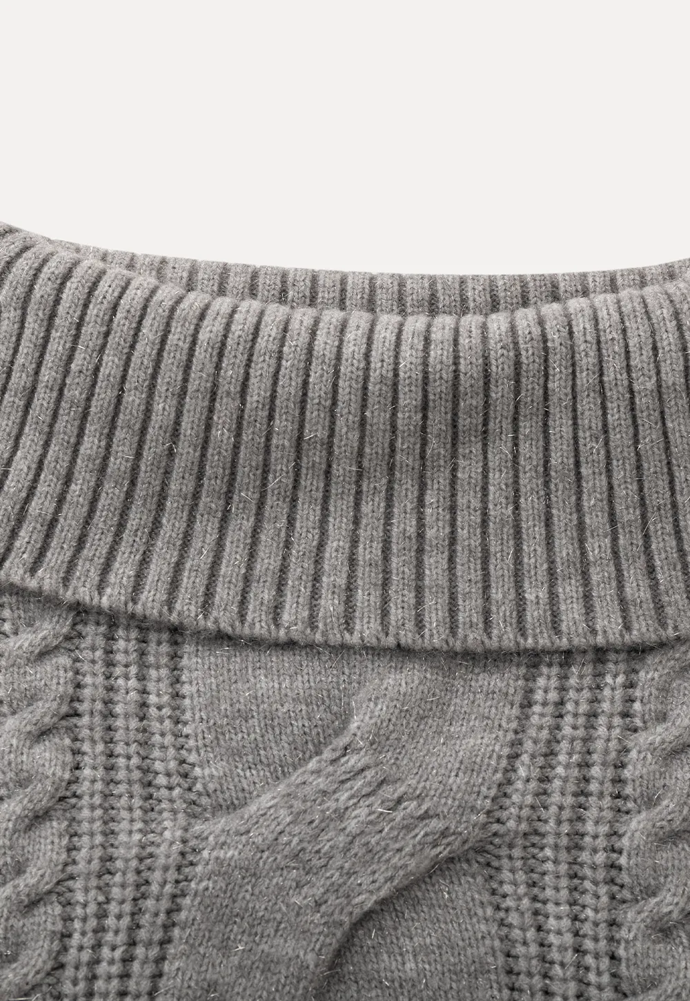 Gray Cable-Knit Turtleneck Sweater