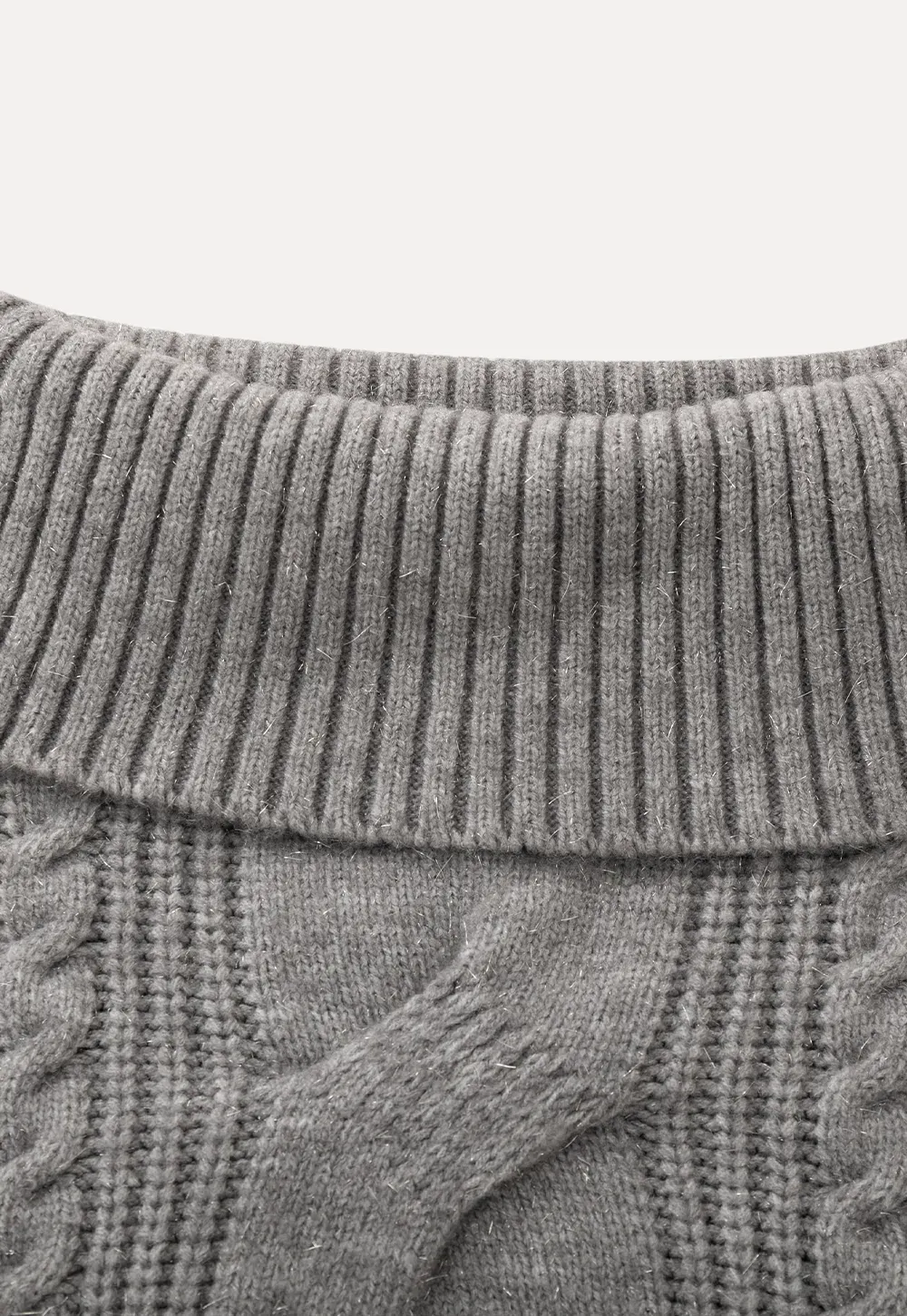 Gray Cable-Knit Turtleneck Sweater