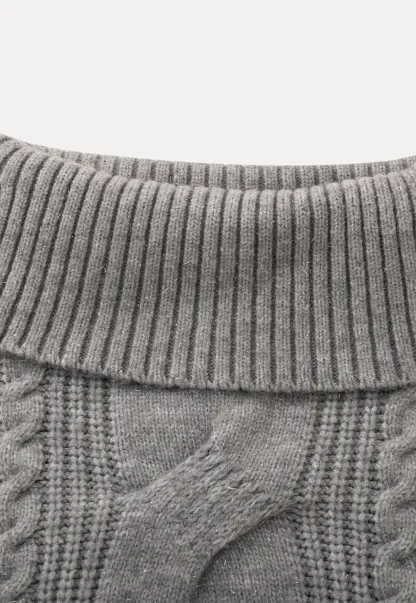 Gray Cable-Knit Turtleneck Sweater