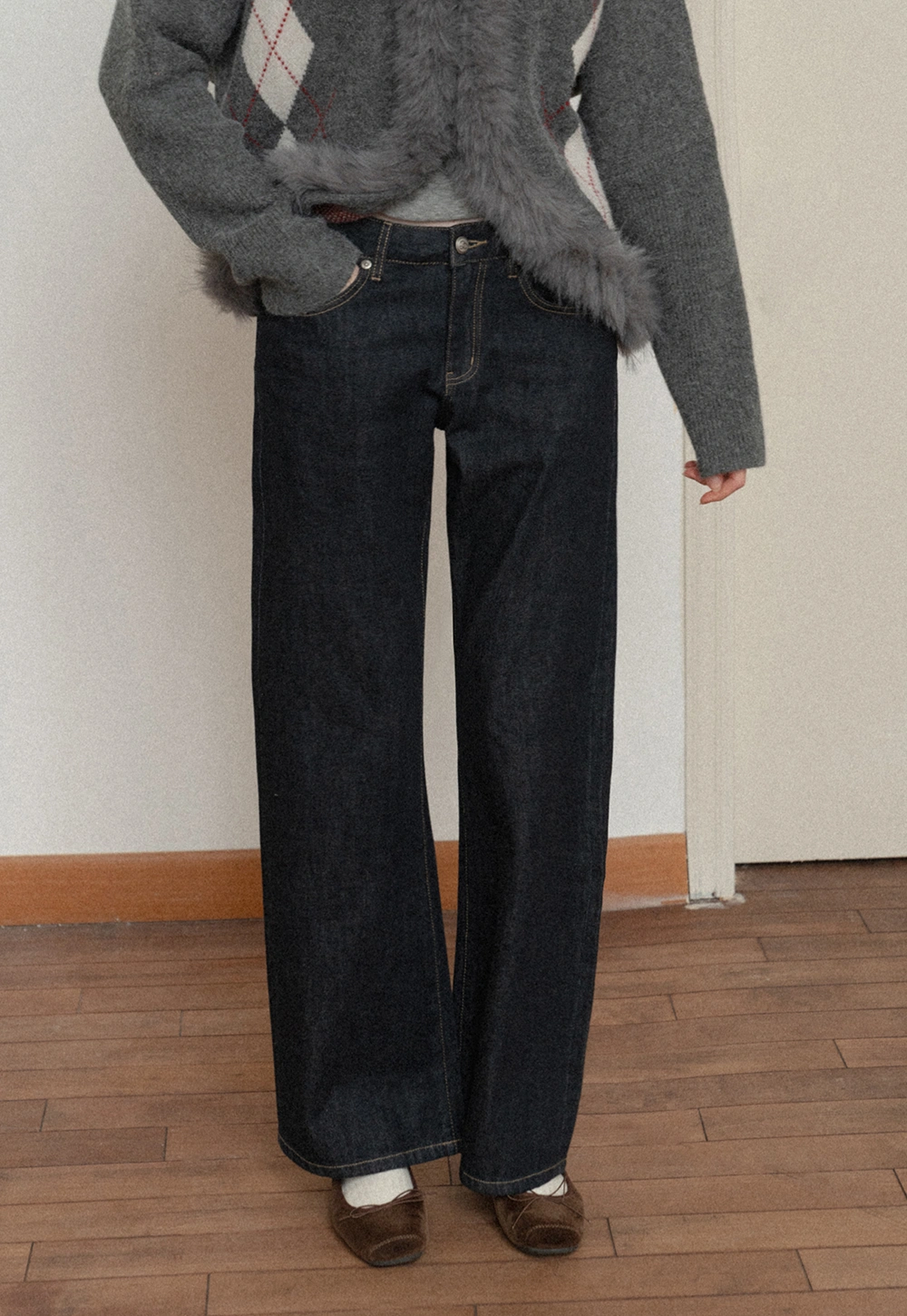 Women Classic High Rise Denim Wide Leg Pants