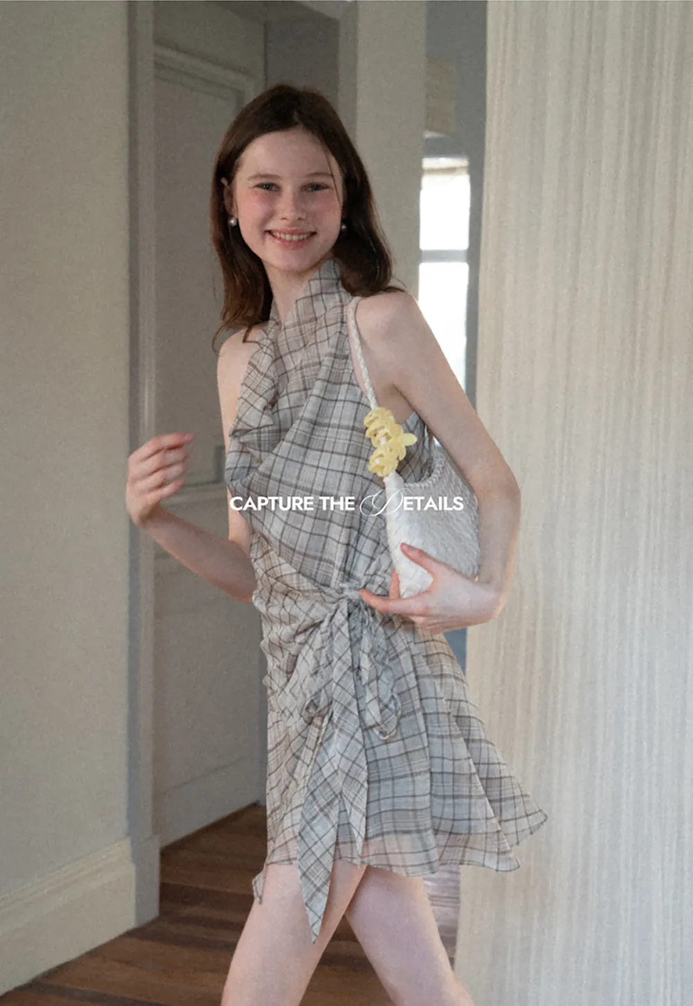 Plaid Halter Neck Wrap Dress with Side Tie