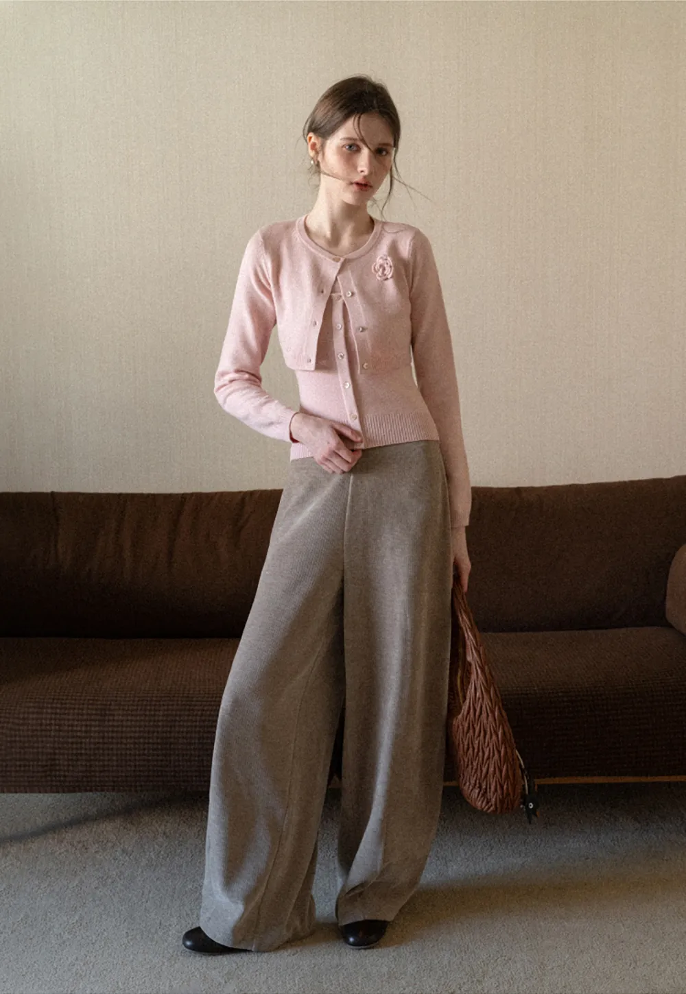 Elegant Knit Cardigan with Button Detail and Tank Top Set